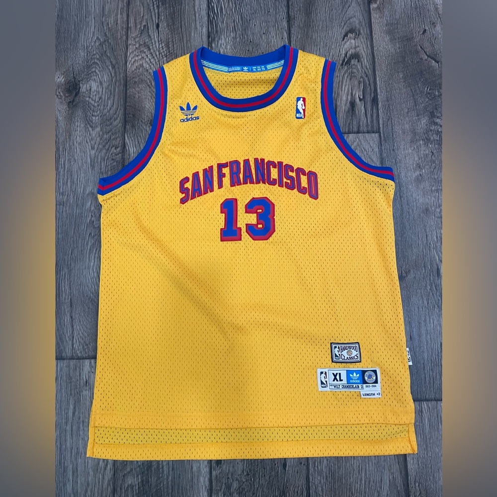 Wilt Chamberlain San Francisco Basketball Jersey Men's X Large Yellow Vintage +2